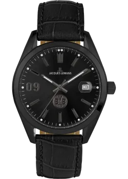 Jacques Lemans BVB-02 Uhr Herren Edelstahl Leder schwarz Quarz